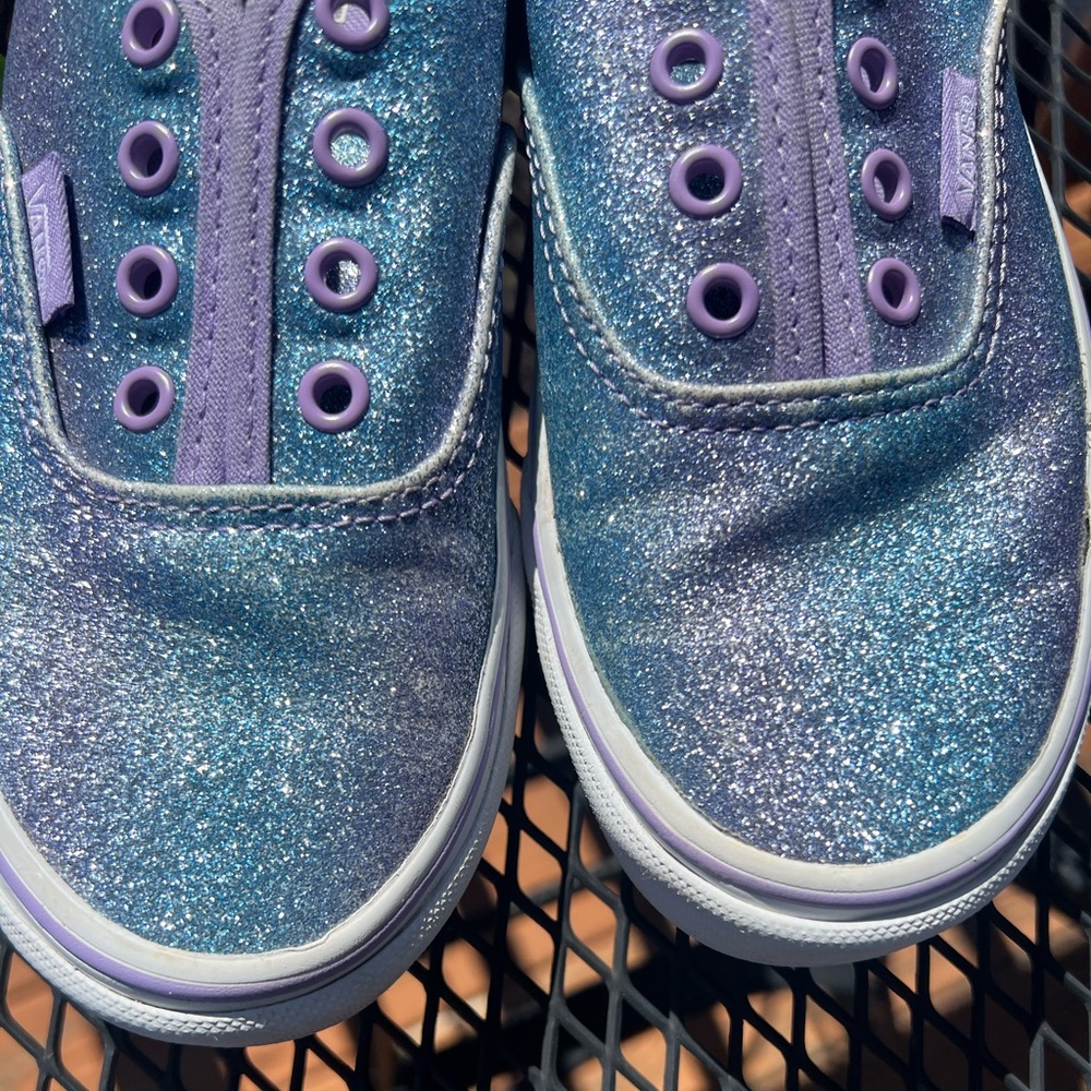 Vans Kids’ Ombré Authentic Blue and Purple Glitter Sneakers (no shoelaces) - Picture 4 of 8